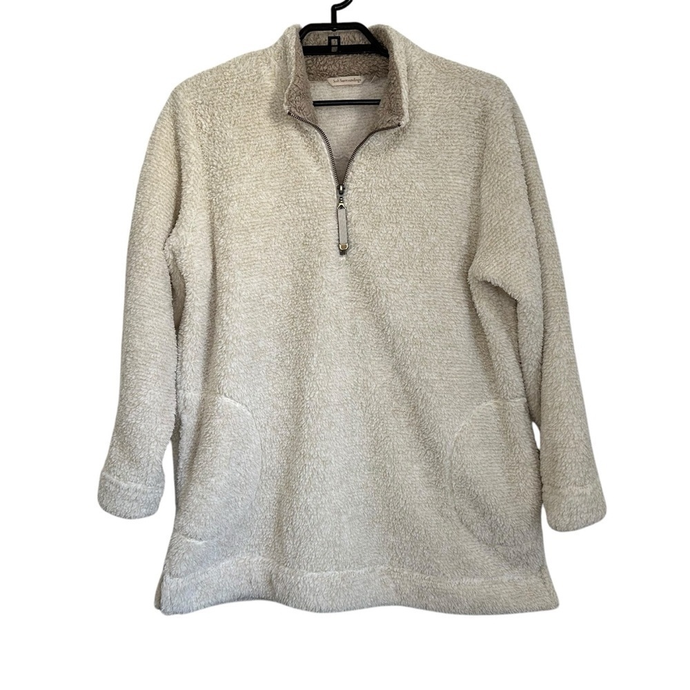 Soft Surroundings WomensLuxe Sherpa Fleece Pullover 1/4 Zip Sz Large Cream Plush